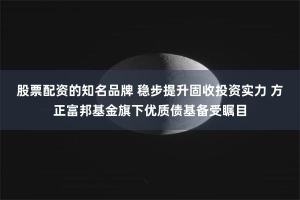 股票配资的知名品牌 稳步提升固收投资实力 方正富邦基金旗下优质债基备受瞩目